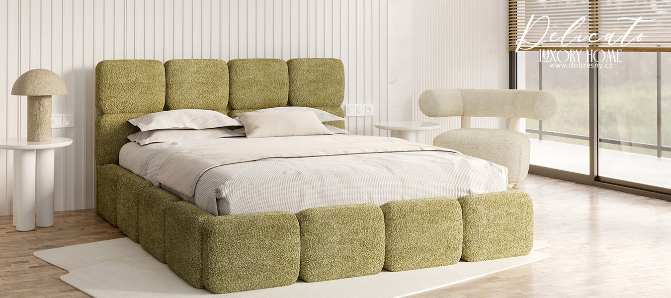 Čalouněná postel DELICATO 140x200 cm Zelená Cleo s úložným prostorem kovový rošt