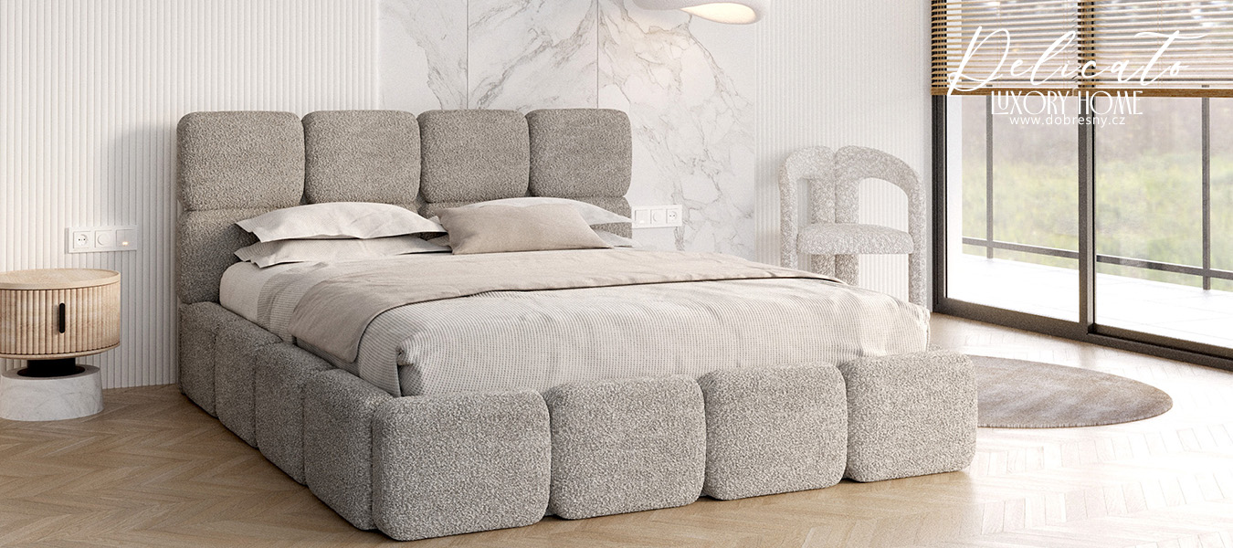 Čalouněná postel DELICATO 140x200 cm Šedá Cleo s úložným prostorem kovový rošt