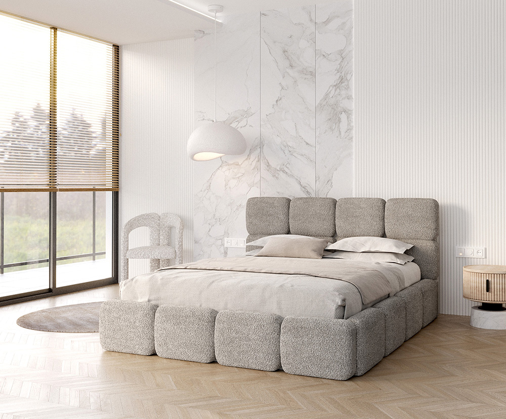 Čalouněná postel DELICATO 140x200 cm Šedá Cleo s úložným prostorem kovový rošt