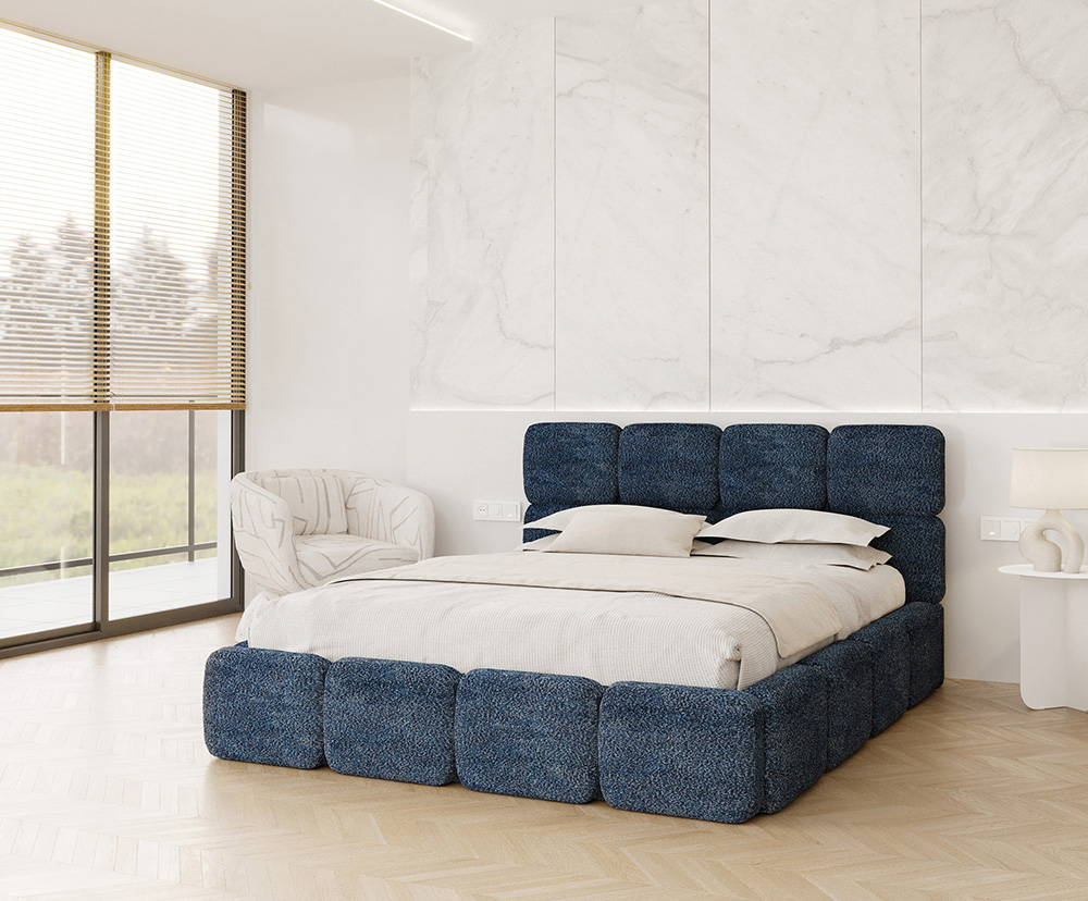 Čalouněná postel DELICATO 160x200 cm Modrá Cleo s úložným prostorem kovový rošt