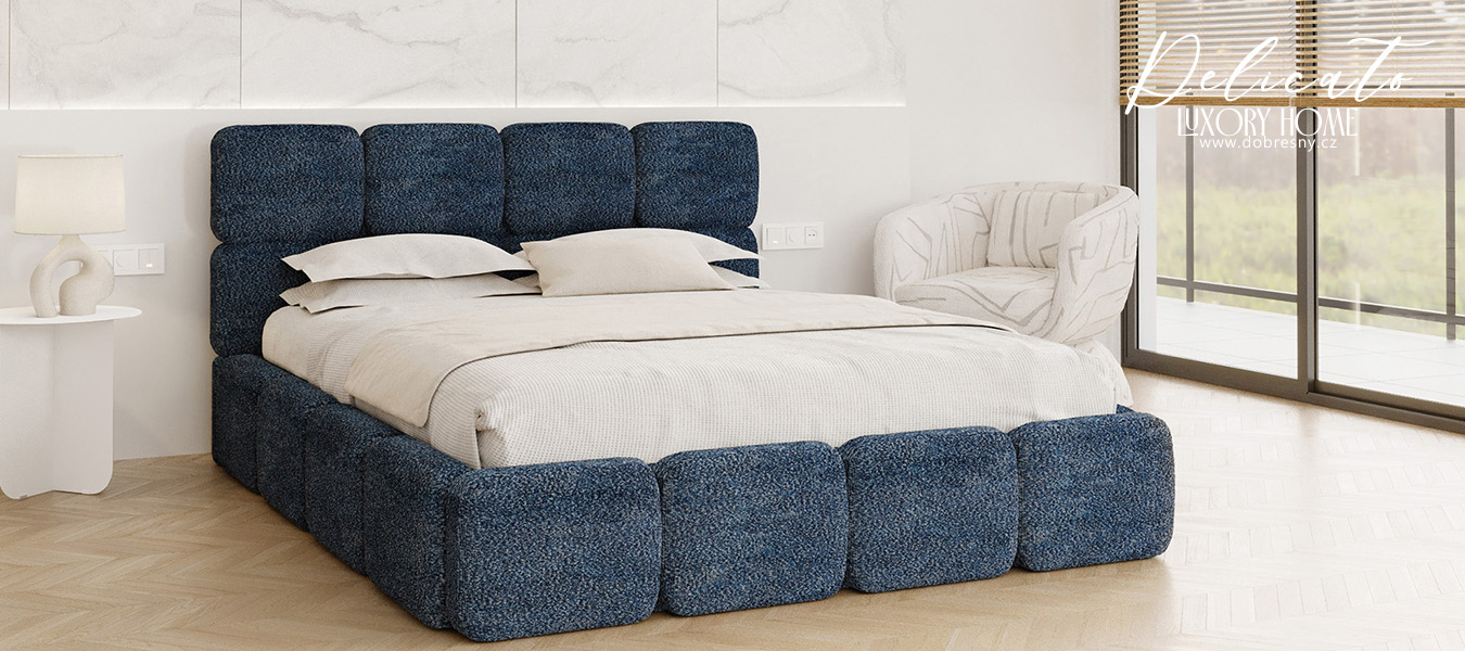Čalouněná postel DELICATO 180x200 cm Modrá Cleo s úložným prostorem kovový rošt