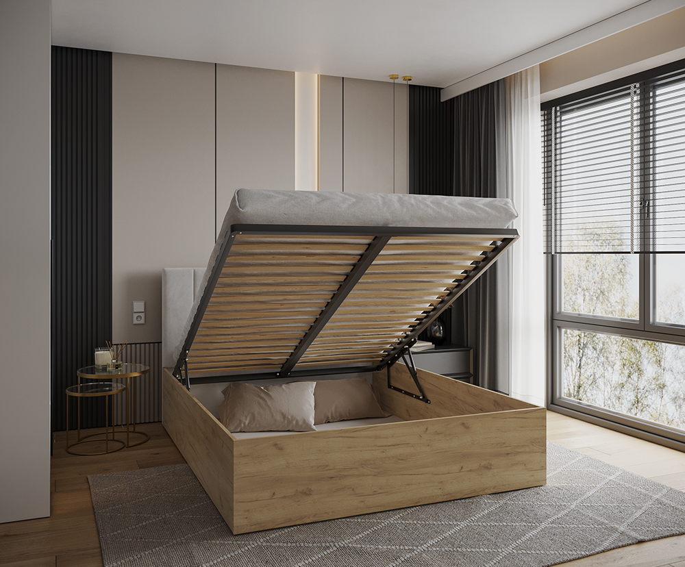 Čalouněná postel GRENADA 90x200 cm se zdvižným roštem bílá