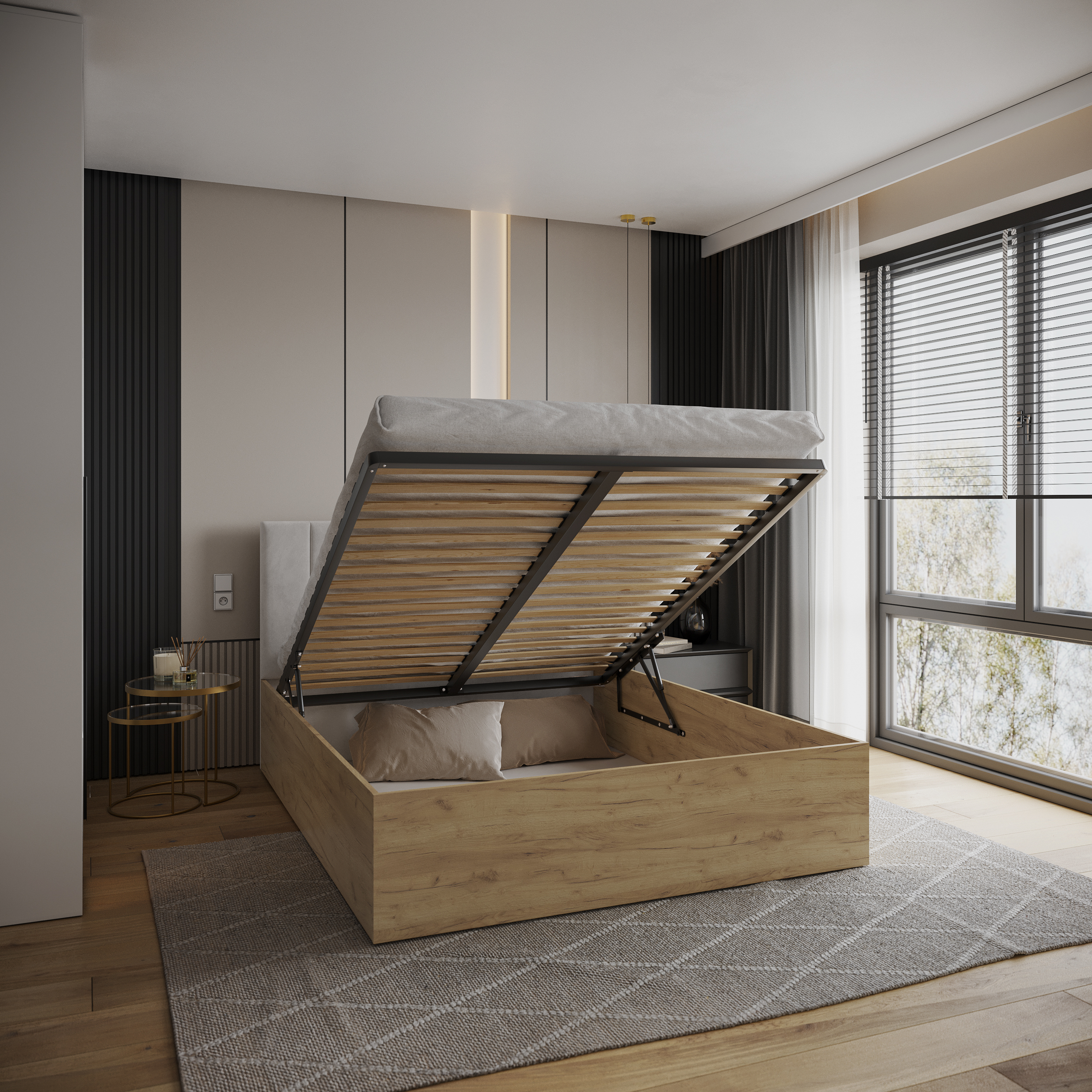 Čalouněná postel GRENADA 120x200 cm se zdvižným roštem bílá