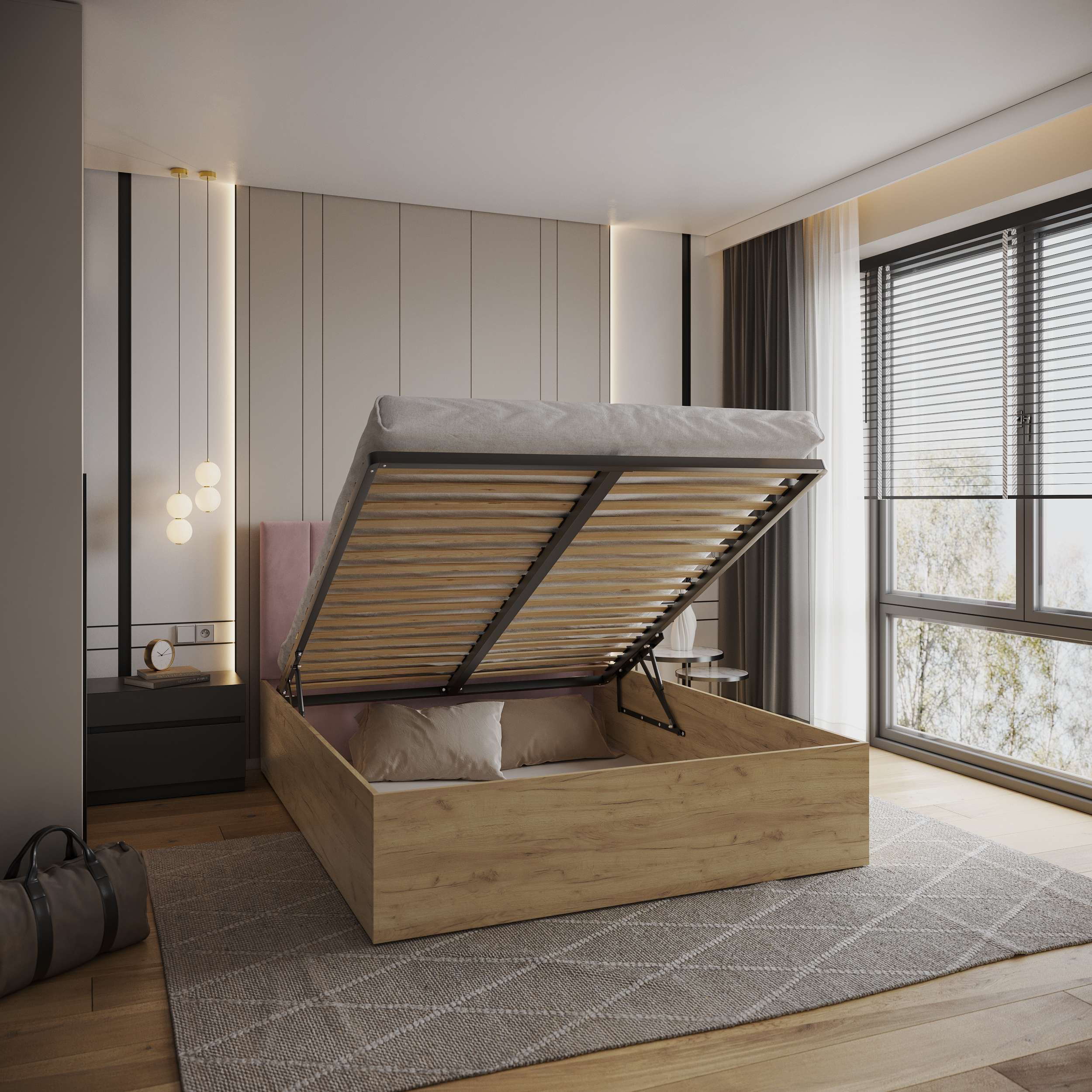 Čalouněná postel GRENADA 160x200 cm se zdvižným roštem růžová