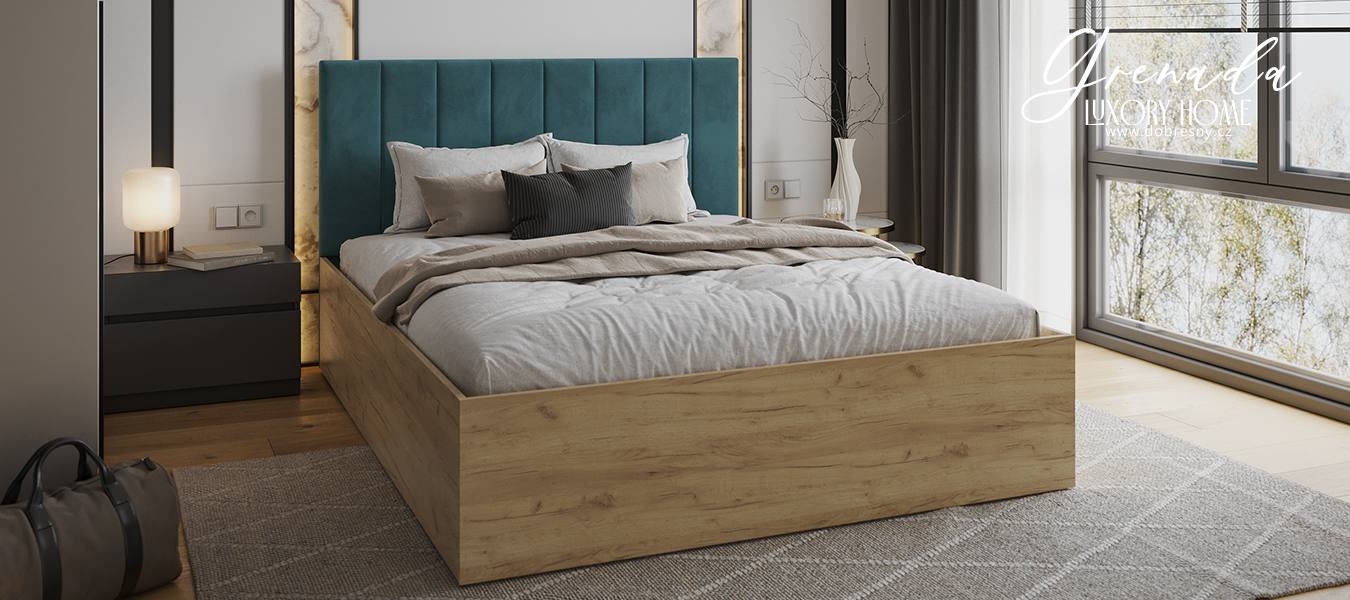 Čalouněná postel GRENADA 120x200 cm se zdvižným roštem tyrkysová