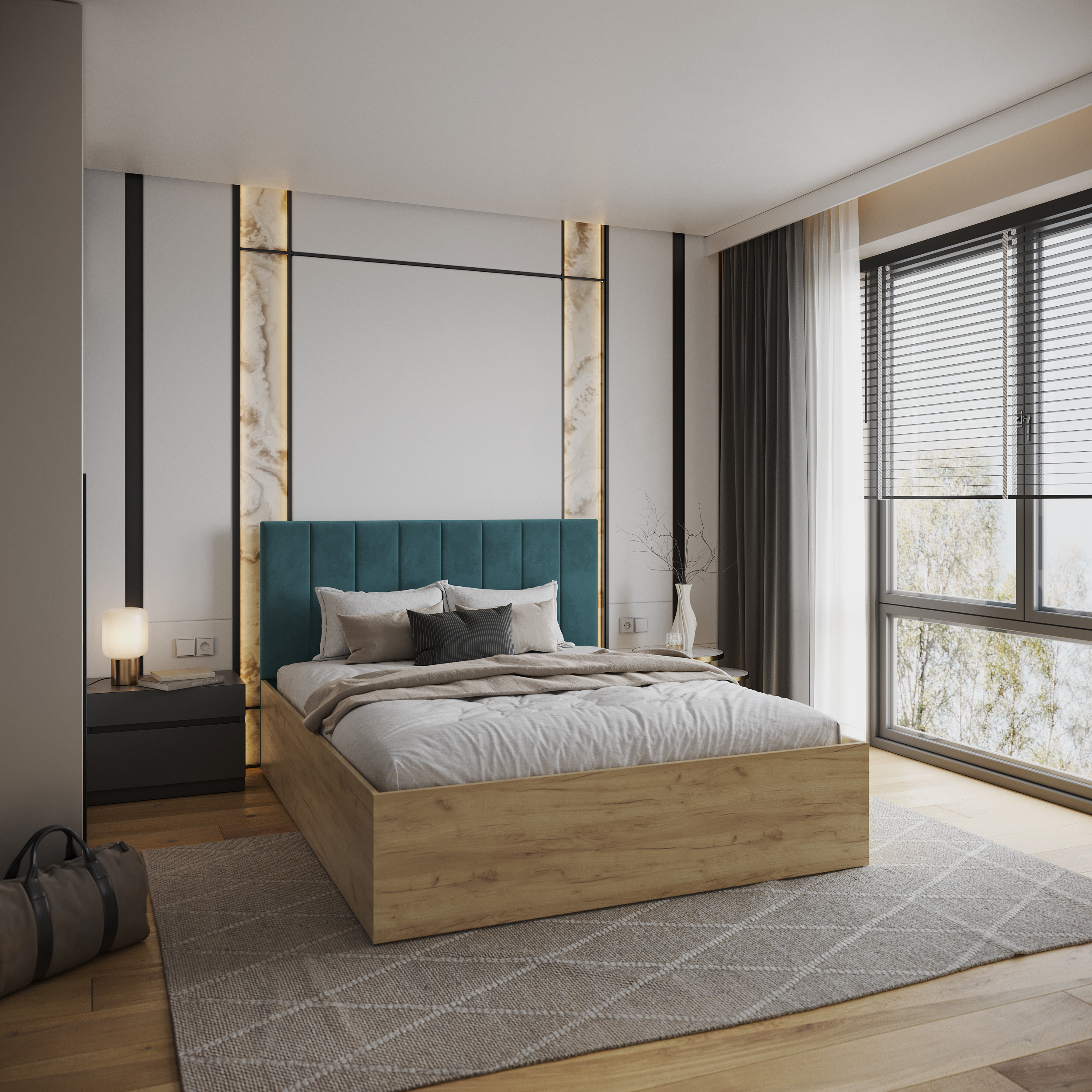 Čalouněná postel GRENADA 160x200 cm se zdvižným roštem tyrkysová