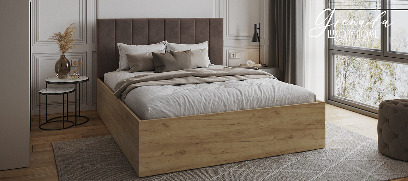 Čalouněná postel GRENADA 90x200 cm se zdvižným roštem hnědá
