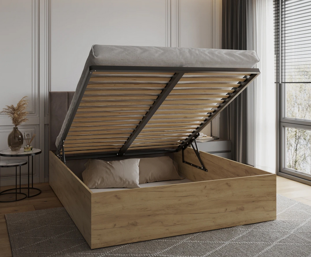 Čalouněná postel GRENADA 140x200 cm se zdvižným roštem hnědá