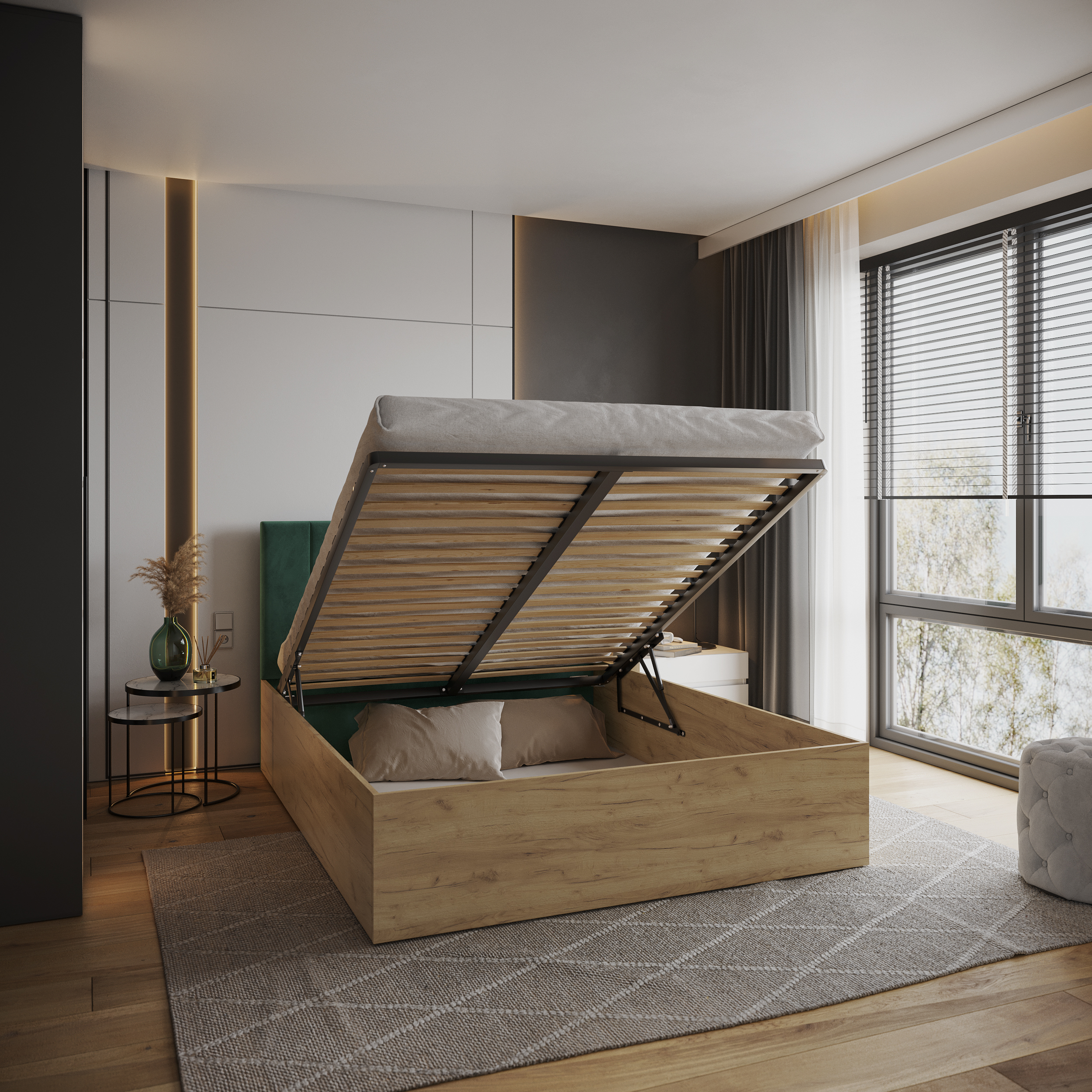 Čalouněná postel GRENADA 120x200 cm se zdvižným roštem zelená