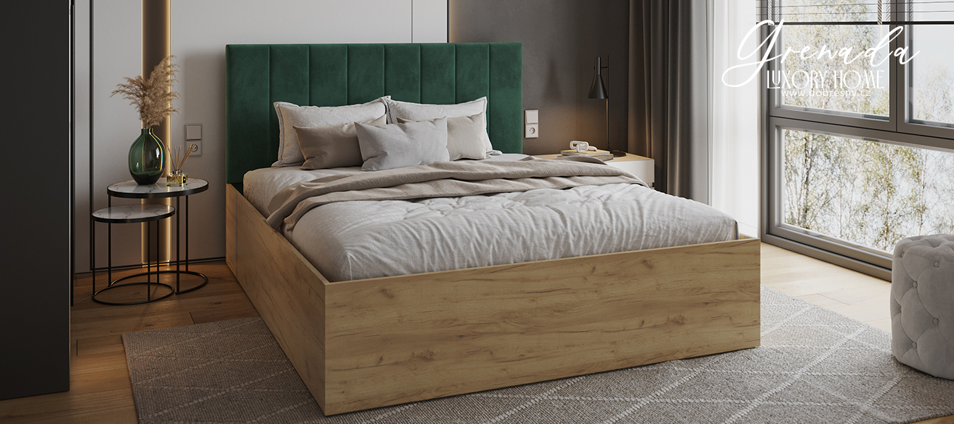Čalouněná postel GRENADA 180x200 cm se zdvižným roštem zelená
