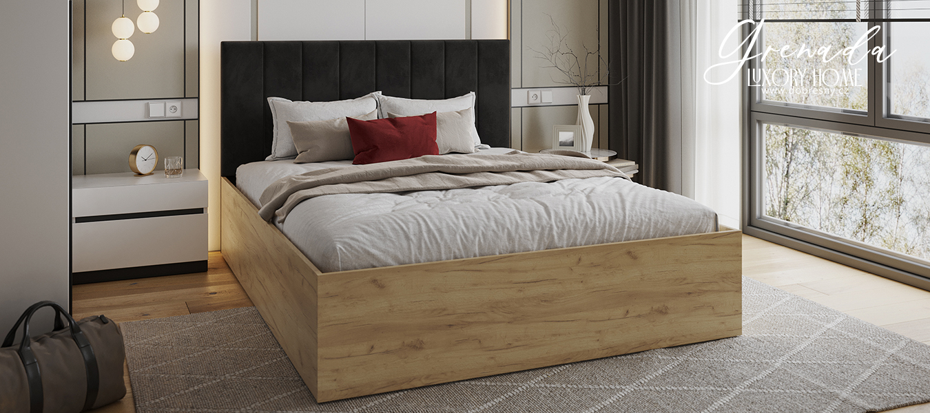 Čalouněná postel GRENADA 140x200 cm se zdvižným roštem černá