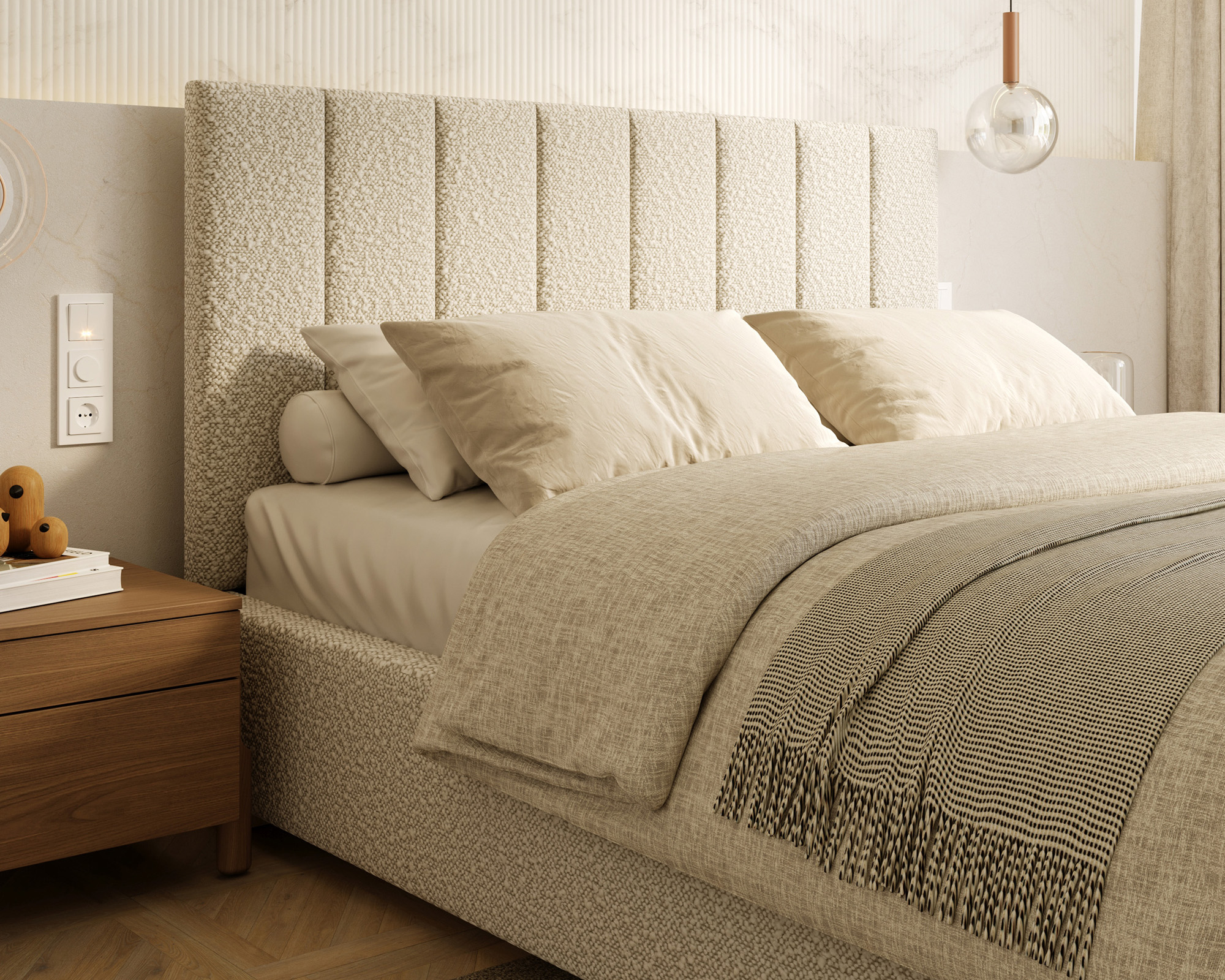 Čalouněná postel AUSTIN 90x200cm Béžová Boucle s úložným prostorem kovový rošt