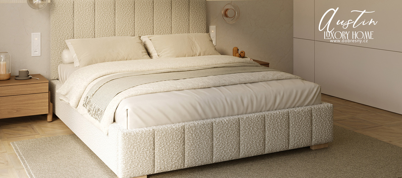 Čalouněná postel AUSTIN 180x200cm Béžová Boucle s úložným prostorem kovový rošt