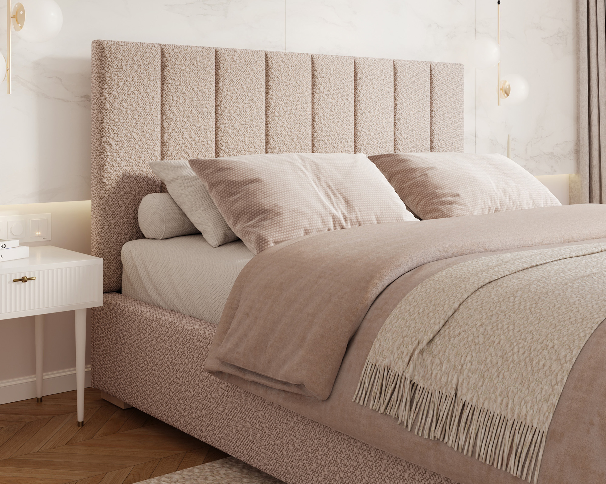 Čalouněná postel AUSTIN 90x200cm Růžová Boucle s úložným prostorem kovový rošt