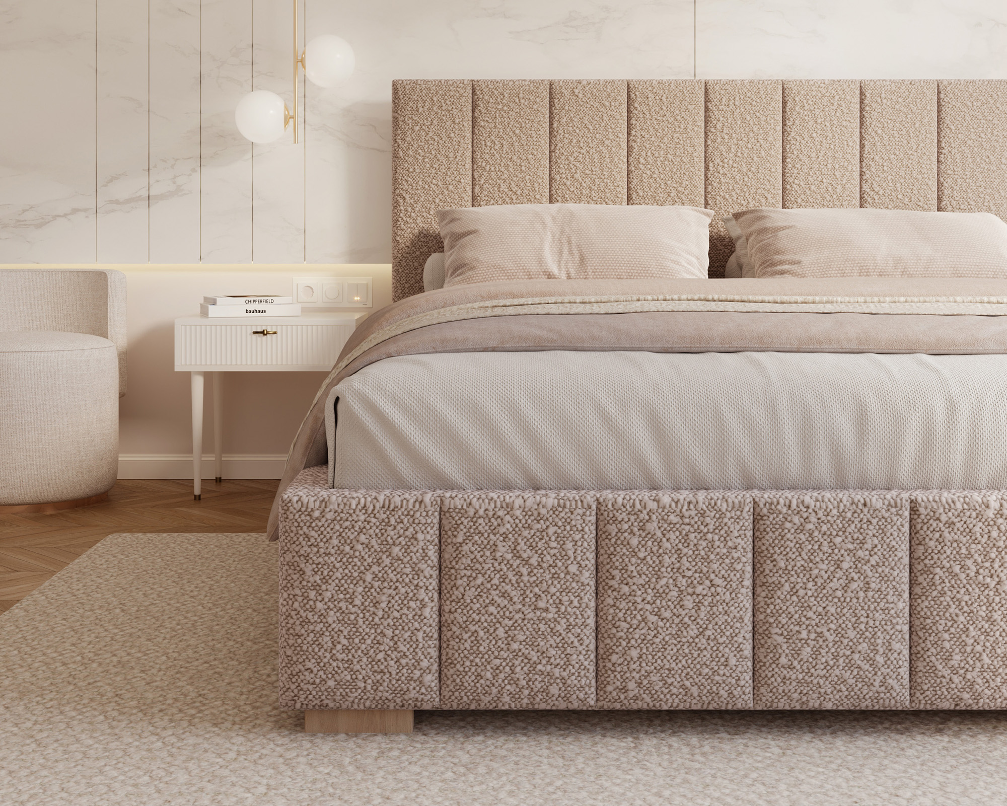 Čalouněná postel AUSTIN 90x200cm Růžová Boucle s úložným prostorem kovový rošt