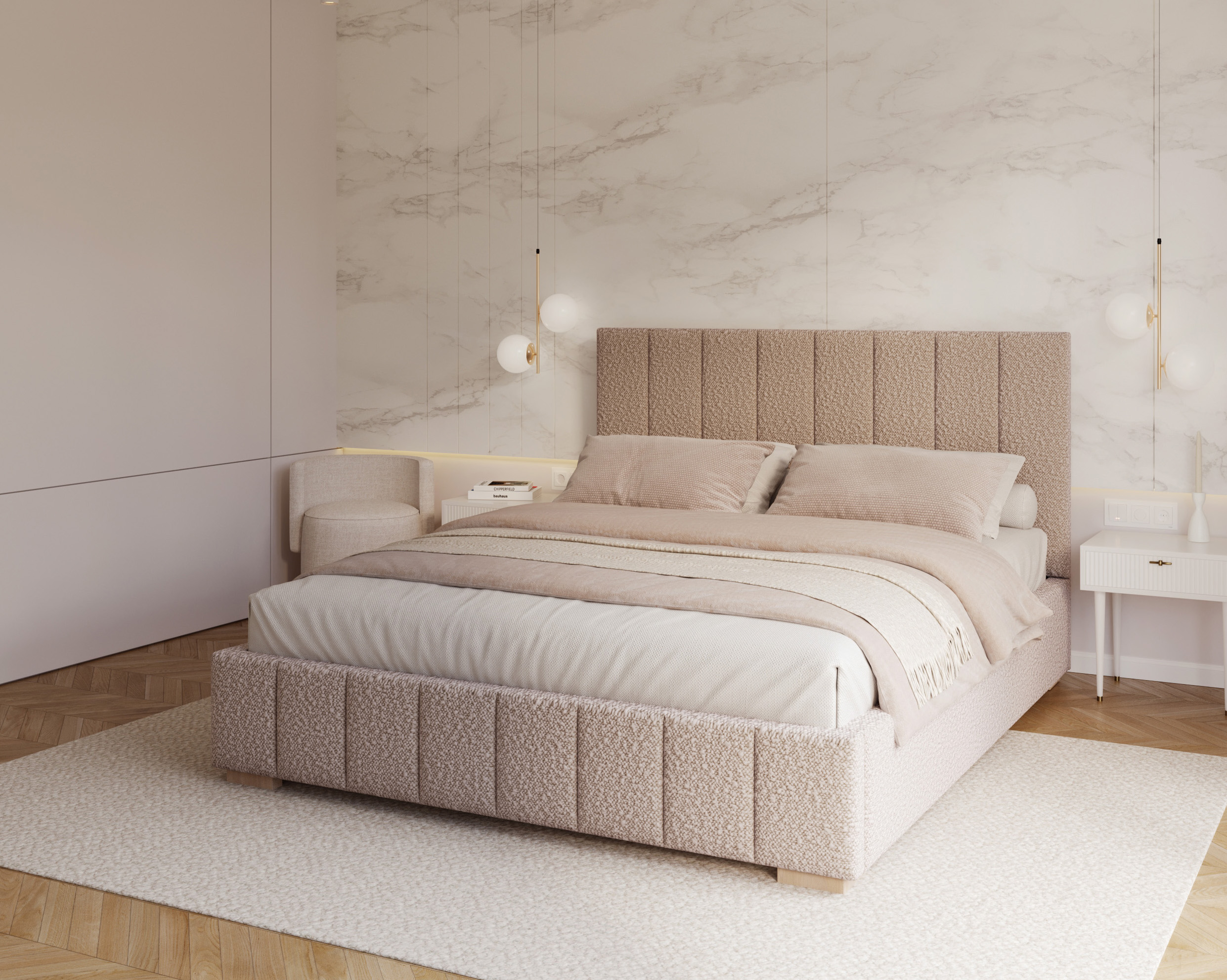 Čalouněná postel AUSTIN 180x200cm Růžová Boucle s úložným prostorem kovový rošt