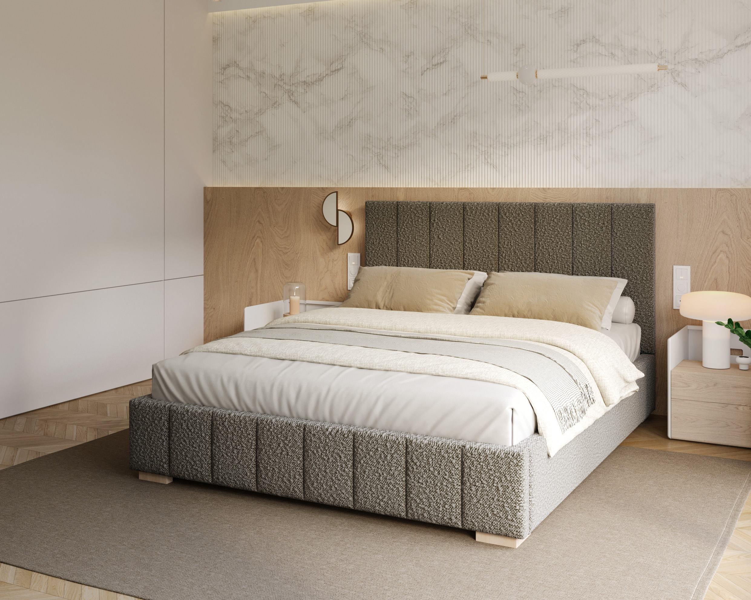 Čalouněná postel AUSTIN 90x200cm Tmavě šedá Boucle s úložným prostorem kovový rošt