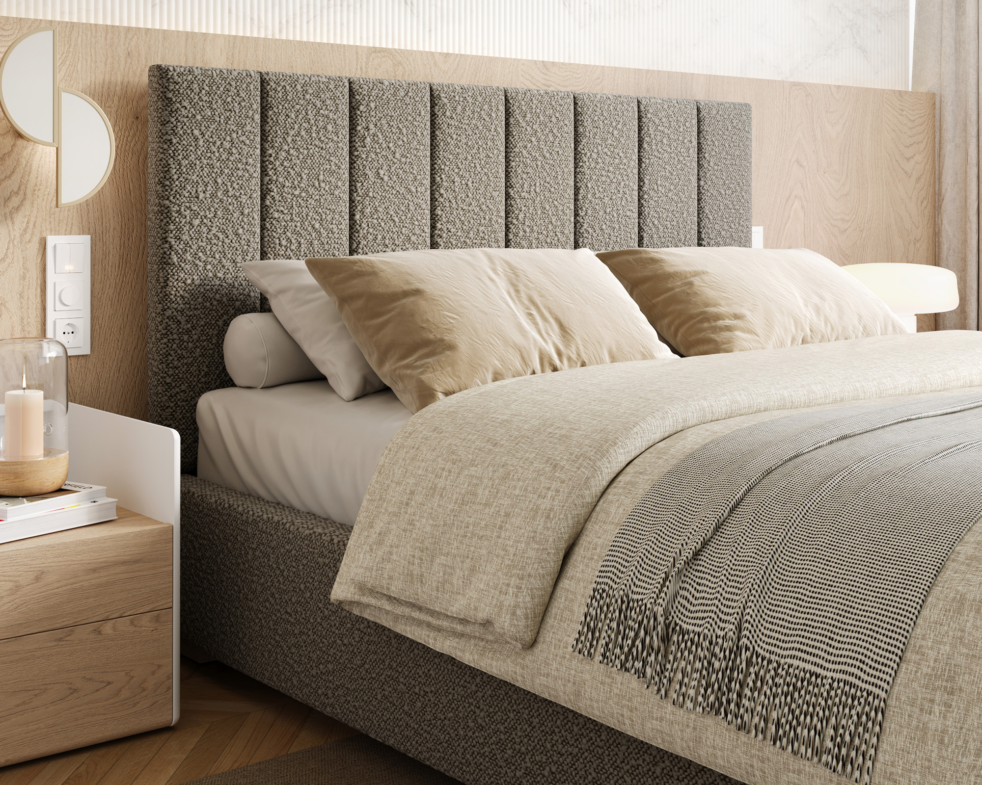 Čalouněná postel AUSTIN 90x200cm Tmavě šedá Boucle s úložným prostorem kovový rošt