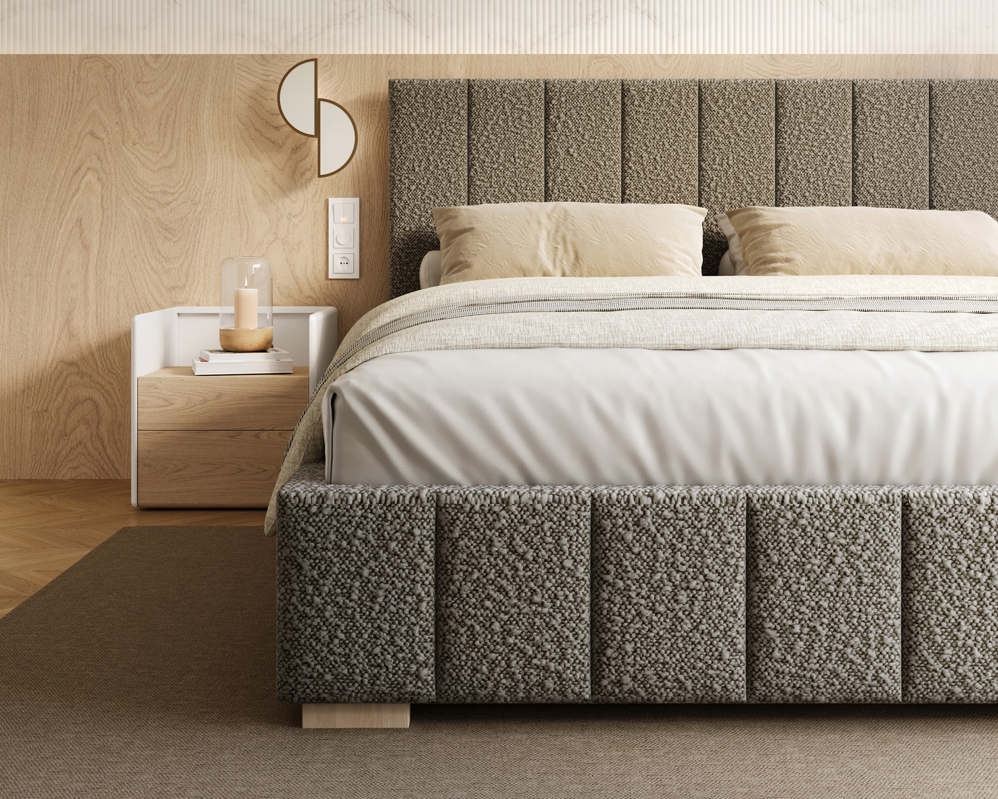 Čalouněná postel AUSTIN 90x200cm Tmavě šedá Boucle s úložným prostorem kovový rošt