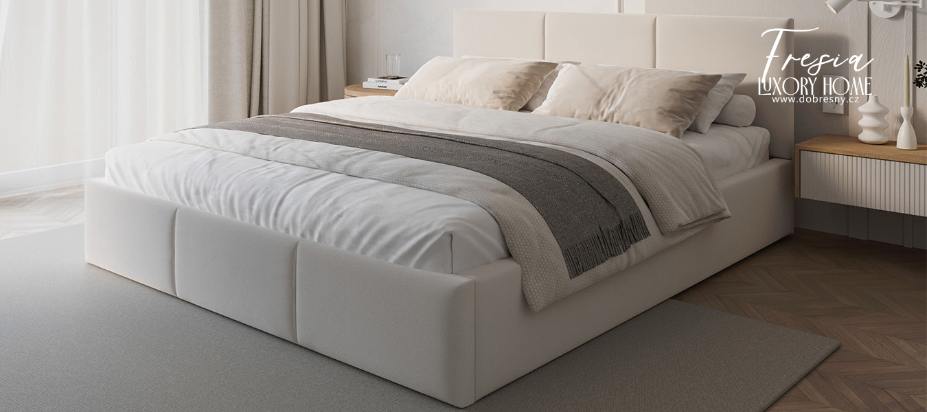 Čalouněná postel FRESIA 90x200cm Bílá Paris s úložným prostorem kovový rošt