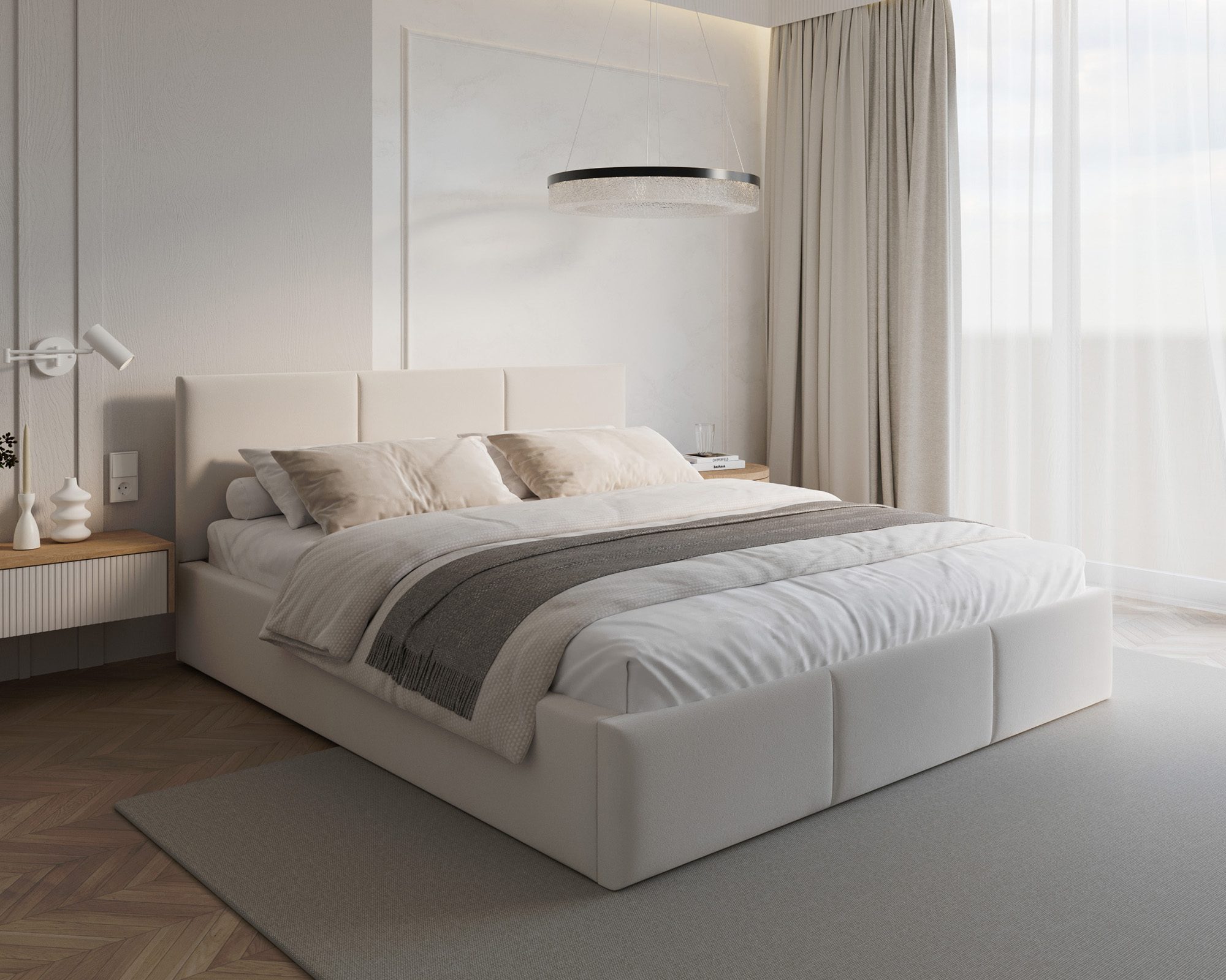 Čalouněná postel FRESIA 90x200cm Bílá Paris s úložným prostorem kovový rošt