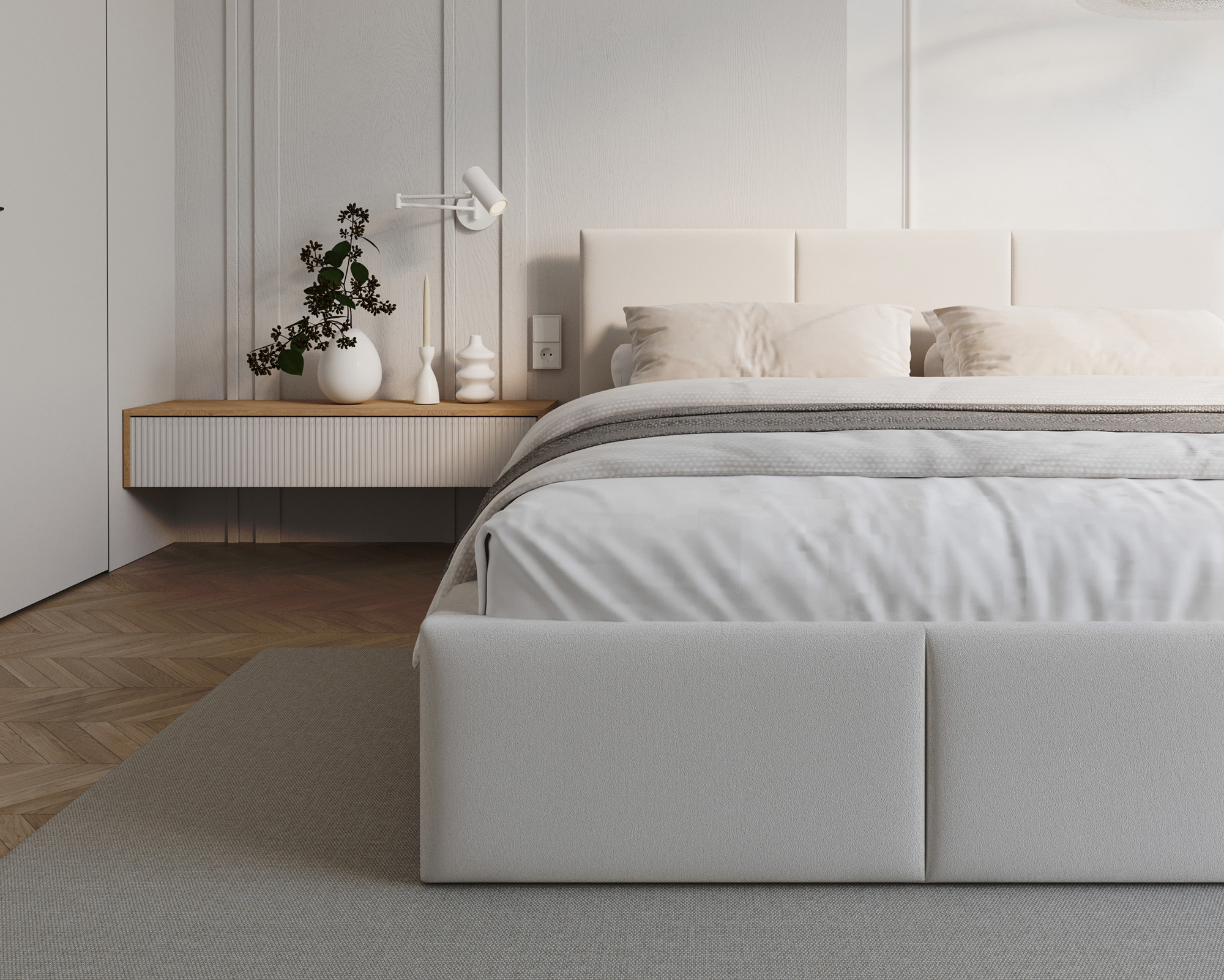 Čalouněná postel FRESIA 90x200cm Bílá Paris s úložným prostorem kovový rošt