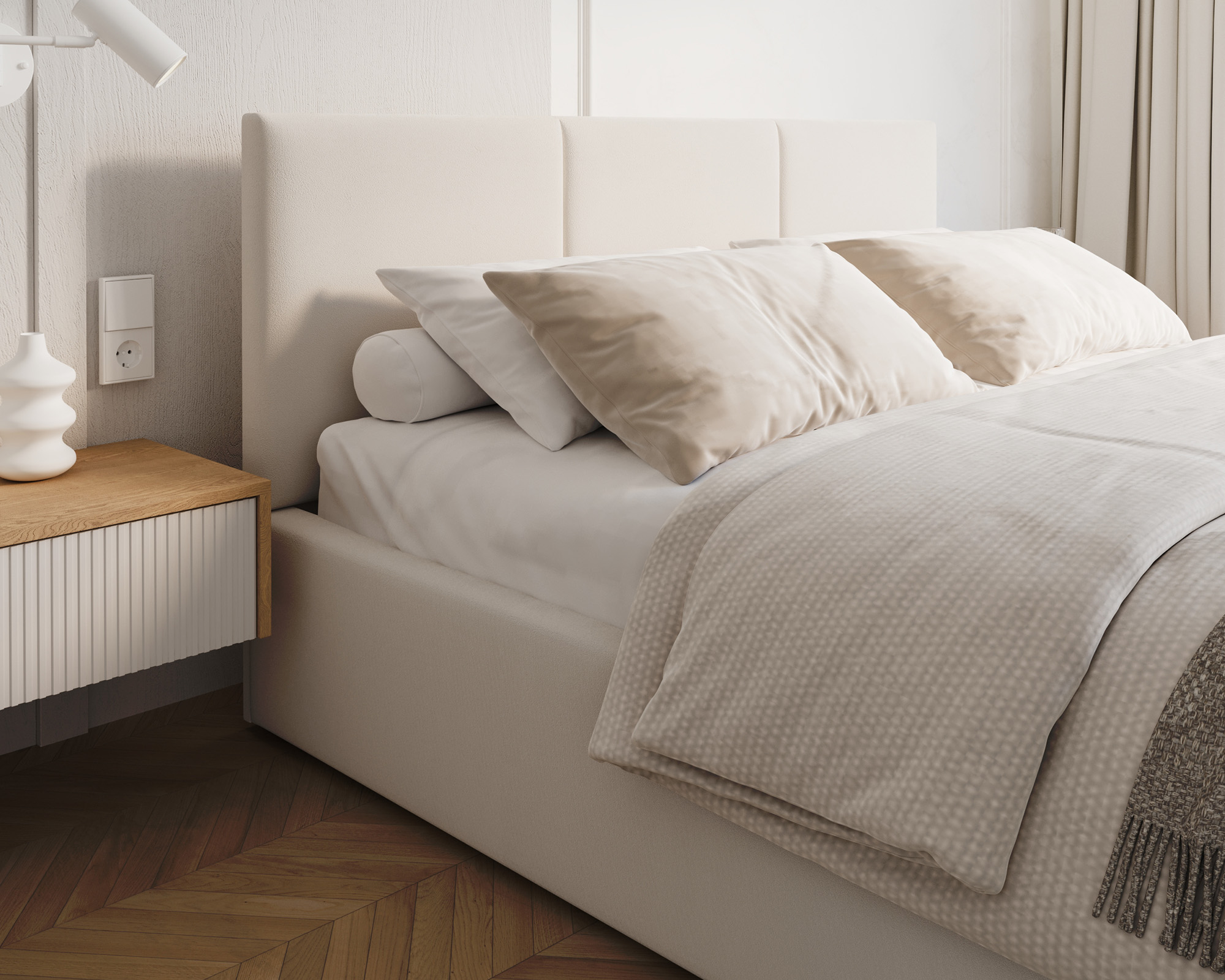 Čalouněná postel FRESIA 160x200cm Bílá Paris s úložným prostorem kovový rošt