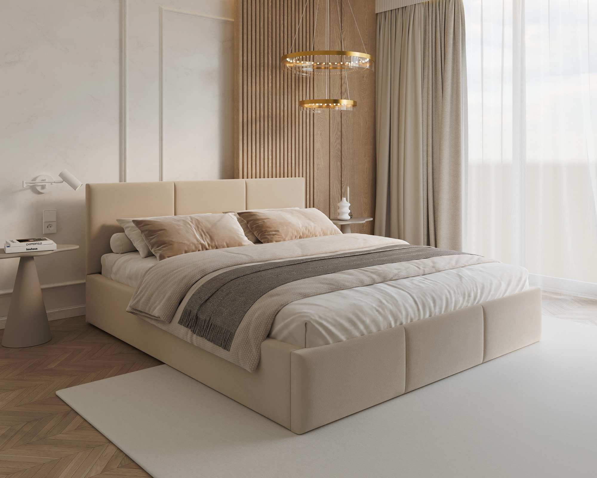 Čalouněná postel FRESIA 90x200cm Krémová Paris s úložným prostorem kovový rošt