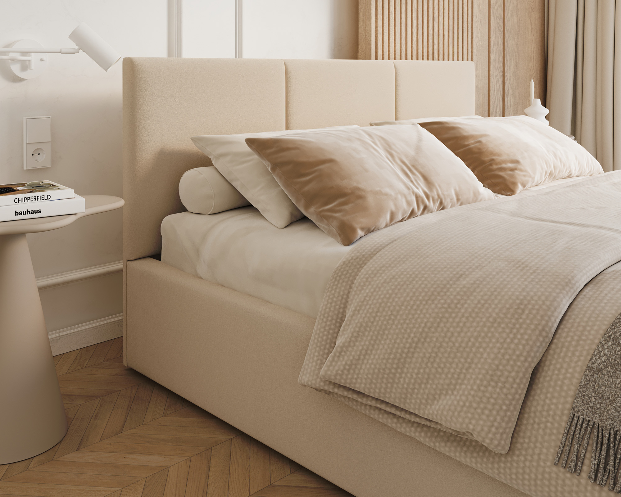 Čalouněná postel FRESIA 90x200cm Krémová Paris s úložným prostorem kovový rošt