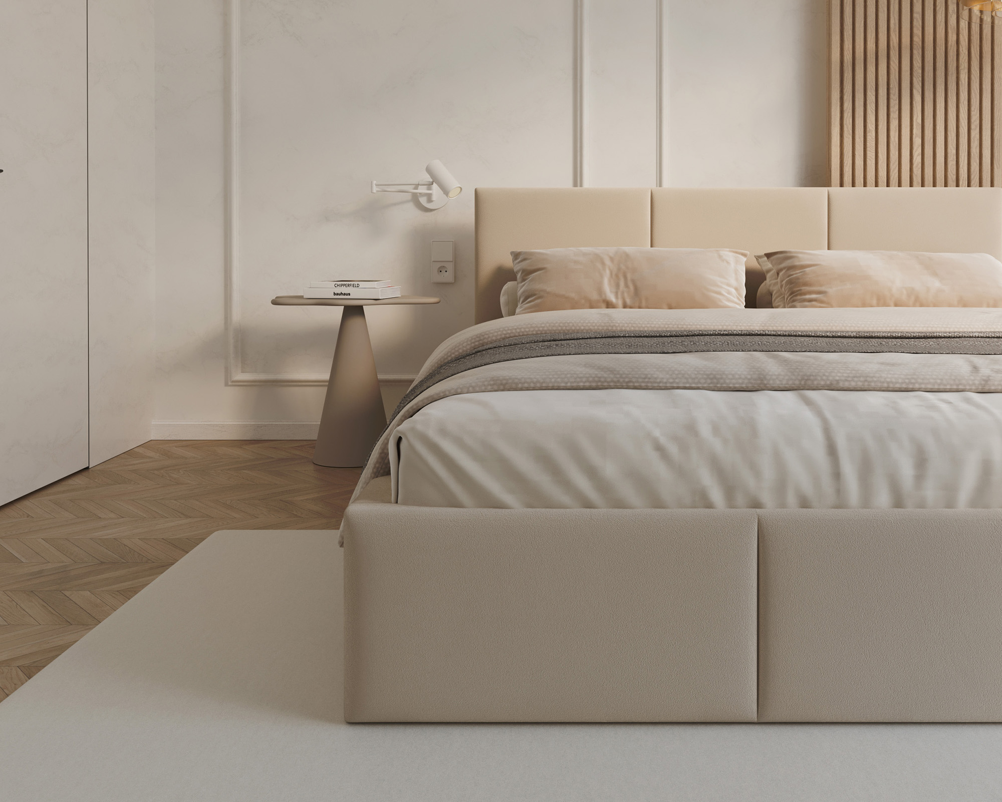 Čalouněná postel FRESIA 180x200cm Krémová Paris s úložným prostorem kovový rošt