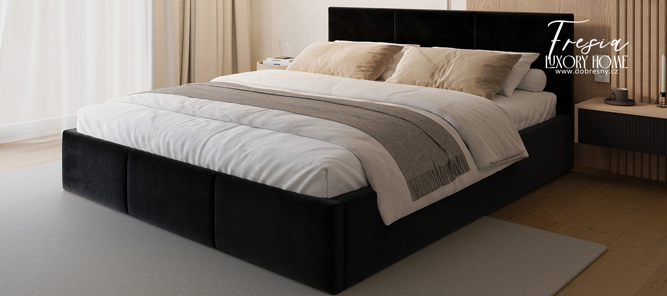 Čalouněná postel FRESIA 90x200cm Černá Paris s úložným prostorem kovový rošt