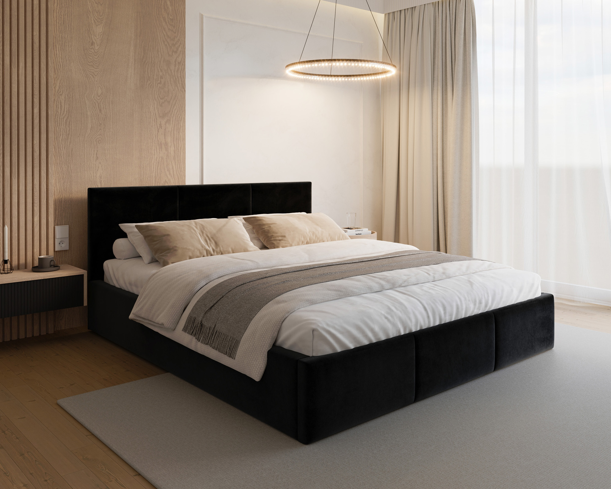 Čalouněná postel FRESIA 90x200cm Černá Paris s úložným prostorem kovový rošt