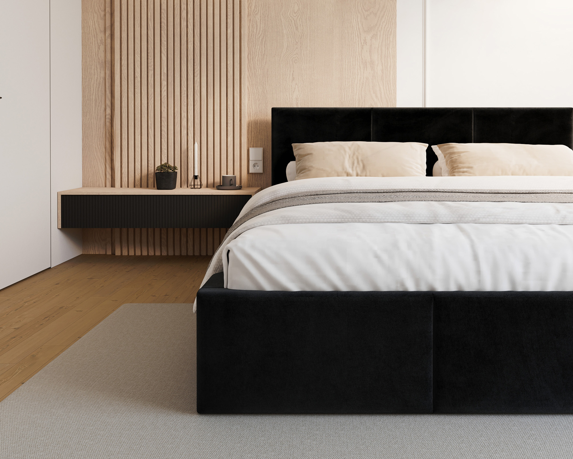 Čalouněná postel FRESIA 160x200cm Černá Paris s úložným prostorem kovový rošt