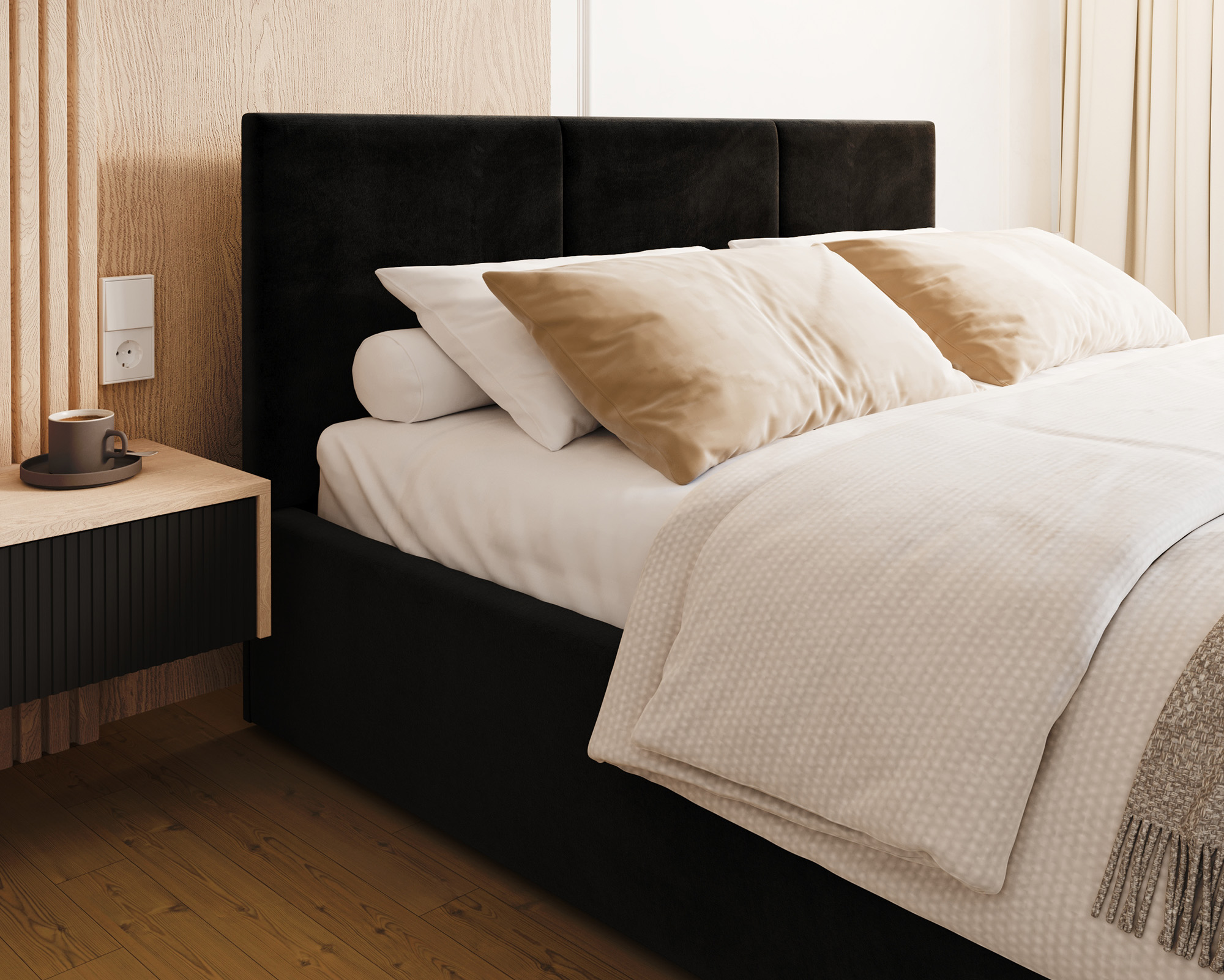 Čalouněná postel FRESIA 160x200cm Černá Paris s úložným prostorem kovový rošt