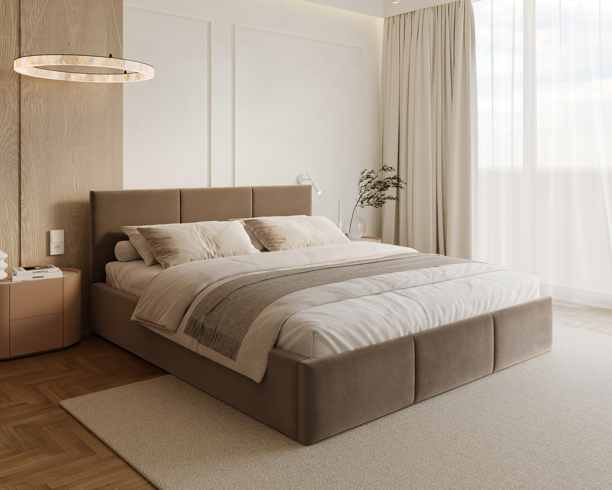 Čalouněná postel FRESIA 90x200cm Hnědá Paris s úložným prostorem kovový rošt