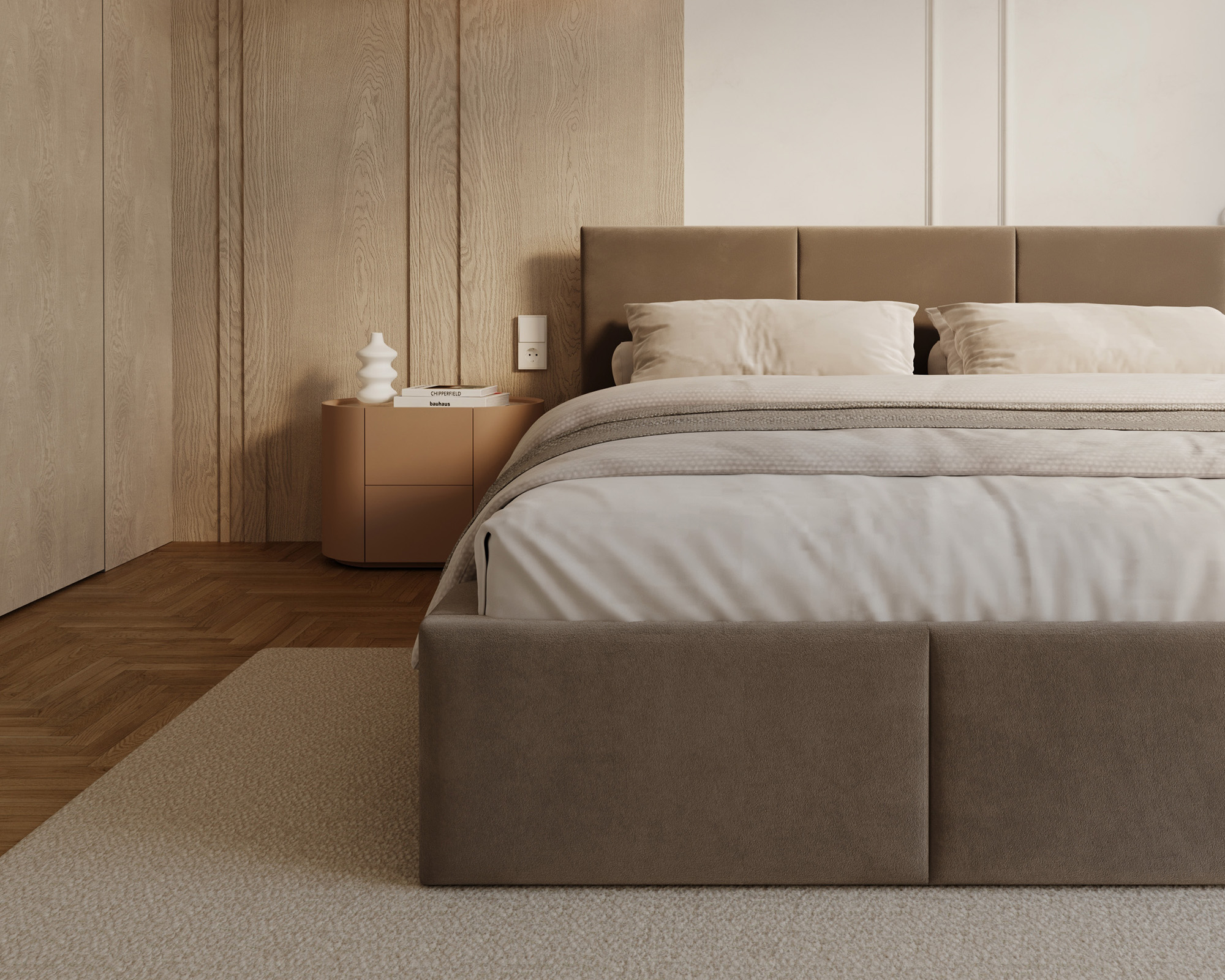 Čalouněná postel FRESIA 140x200cm Hnědá Paris s úložným prostorem kovový rošt