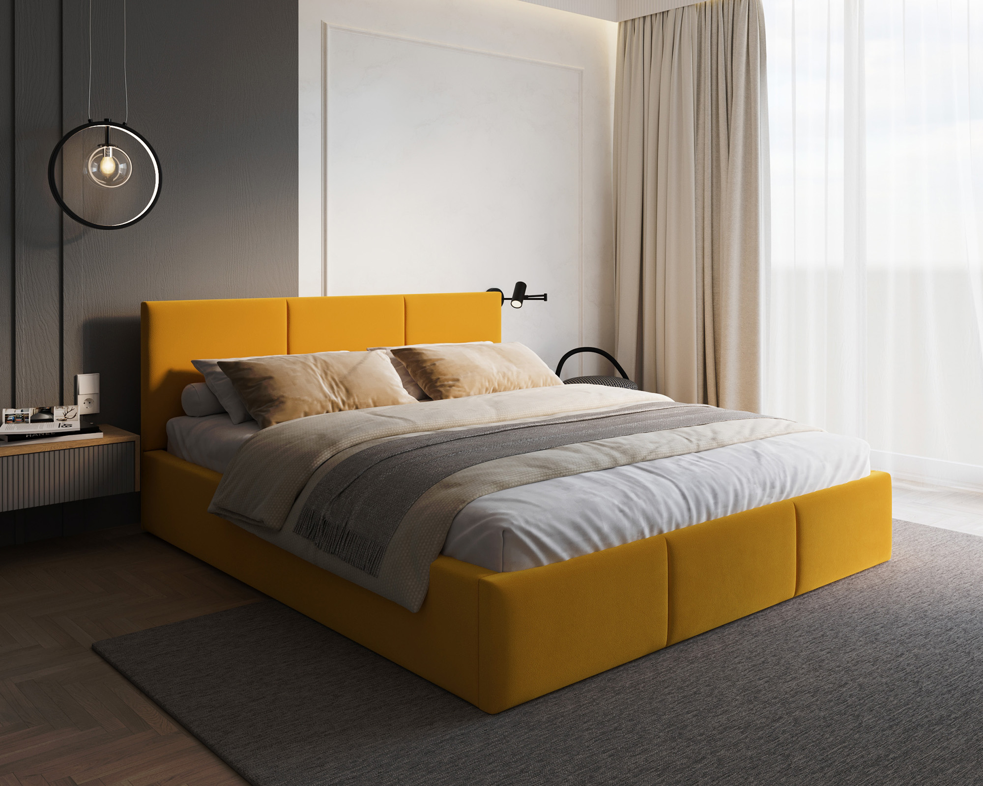 Čalouněná postel FRESIA 120x200cm Žlutá Paris s úložným prostorem kovový rošt