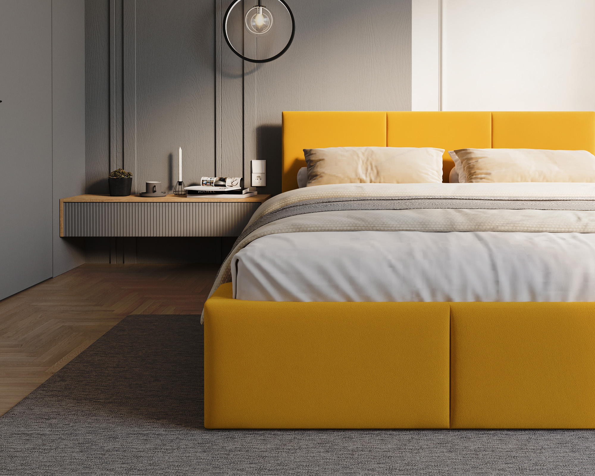 Čalouněná postel FRESIA 120x200cm Žlutá Paris s úložným prostorem kovový rošt