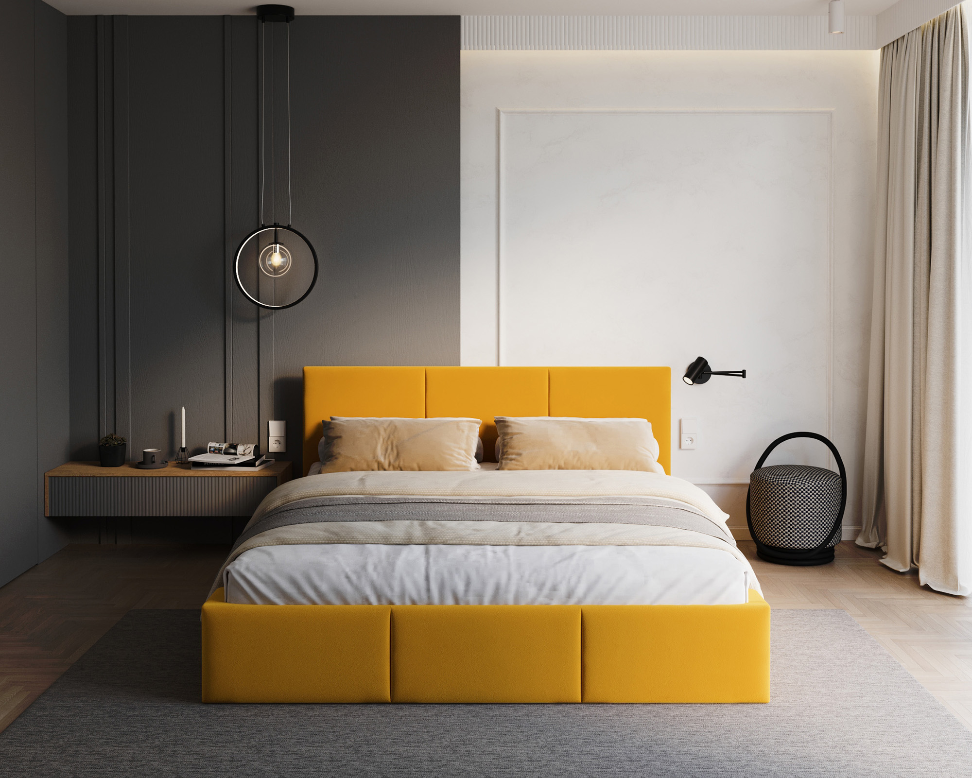 Čalouněná postel FRESIA 160x200cm Žlutá Paris s úložným prostorem kovový rošt