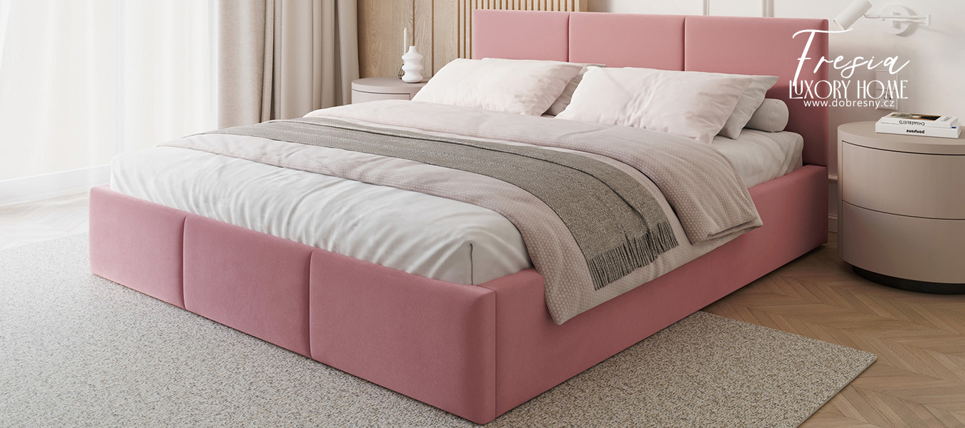Čalouněná postel FRESIA 160x200cm Růžová Paris s úložným prostorem kovový rošt