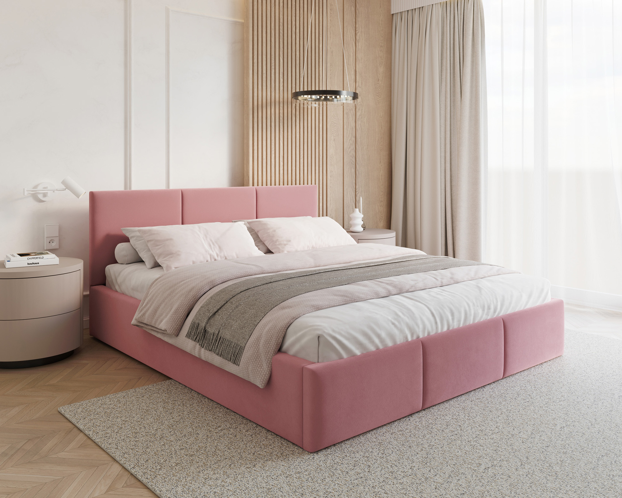 Čalouněná postel FRESIA 160x200cm Růžová Paris s úložným prostorem kovový rošt