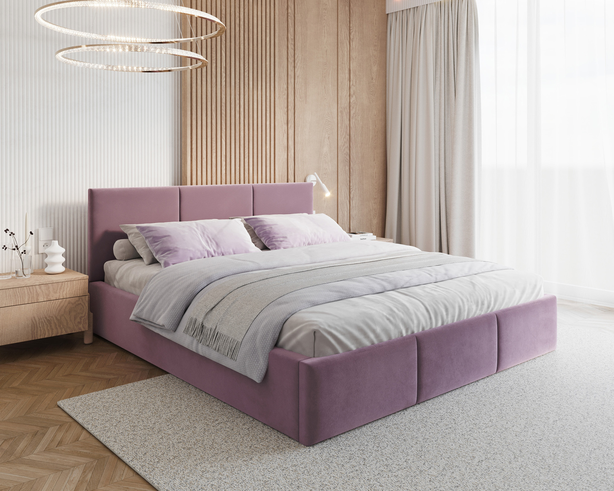 Čalouněná postel FRESIA 90x200cm Fialová Paris s úložným prostorem kovový rošt