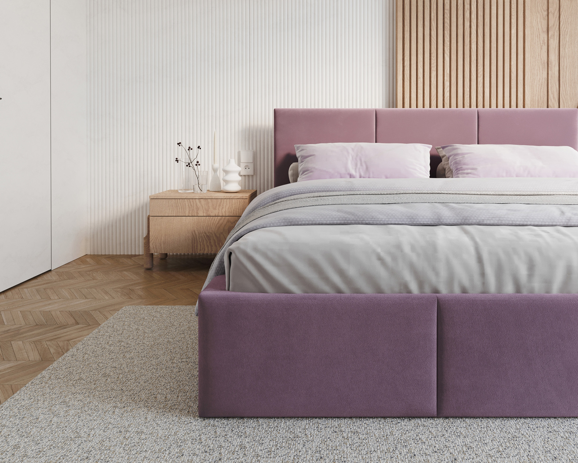 Čalouněná postel FRESIA 90x200cm Fialová Paris s úložným prostorem kovový rošt