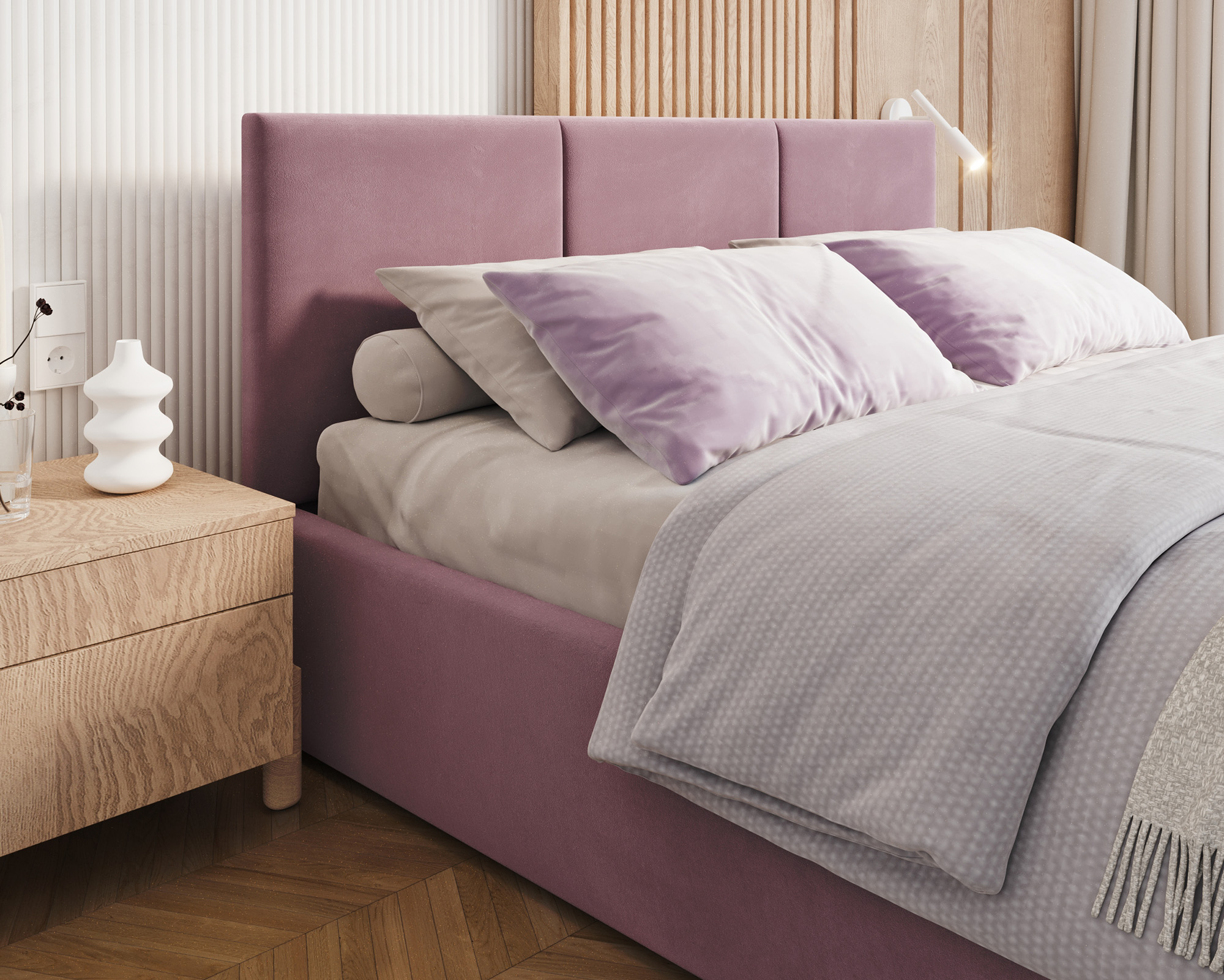 Čalouněná postel FRESIA 120x200cm Fialová Paris s úložným prostorem kovový rošt