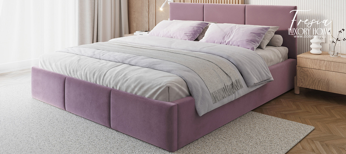 Čalouněná postel FRESIA 140x200cm Fialová Paris s úložným prostorem kovový rošt