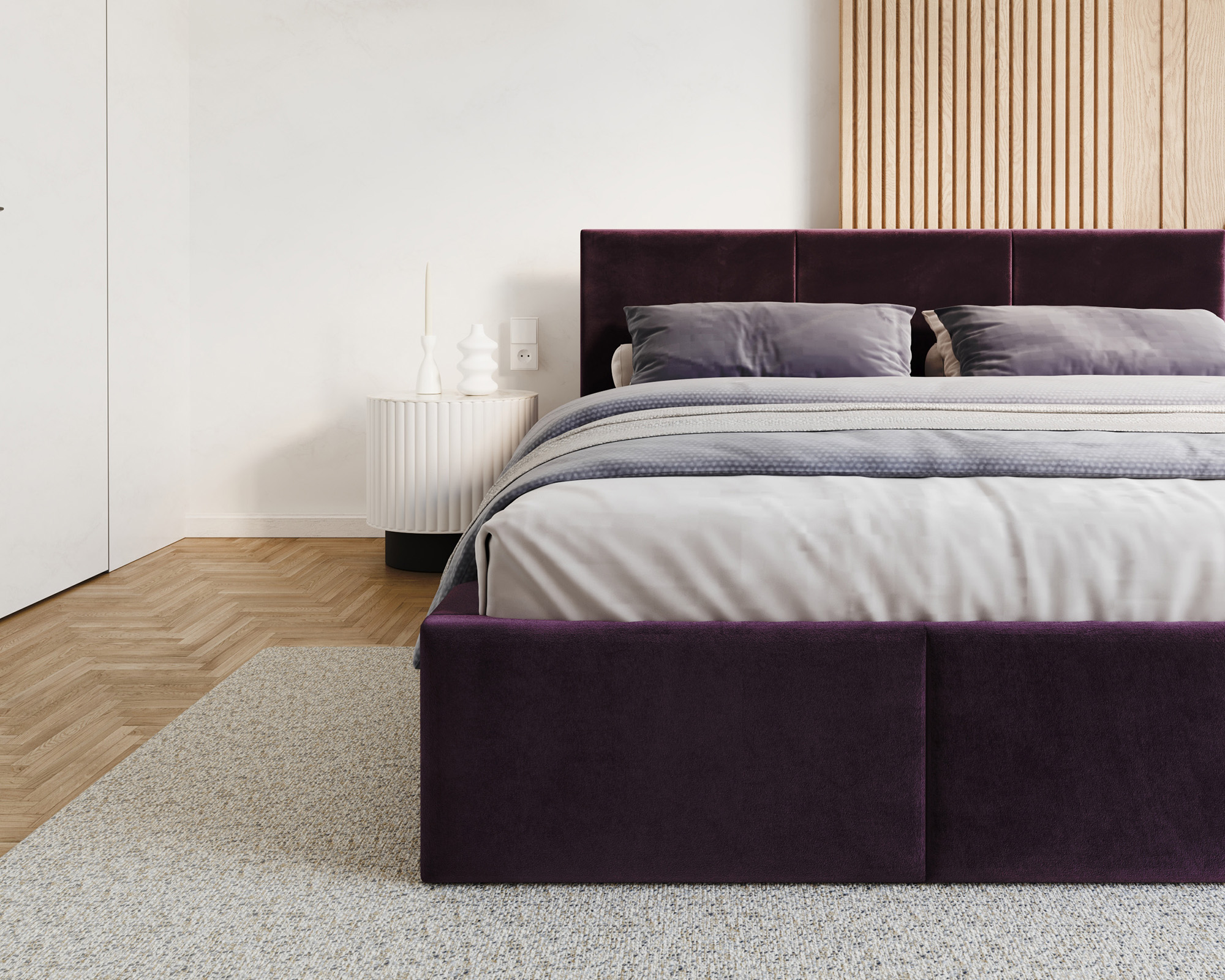 Čalouněná postel FRESIA 90x200cm Tmavě fialová Paris s úložným prostorem kovový rošt