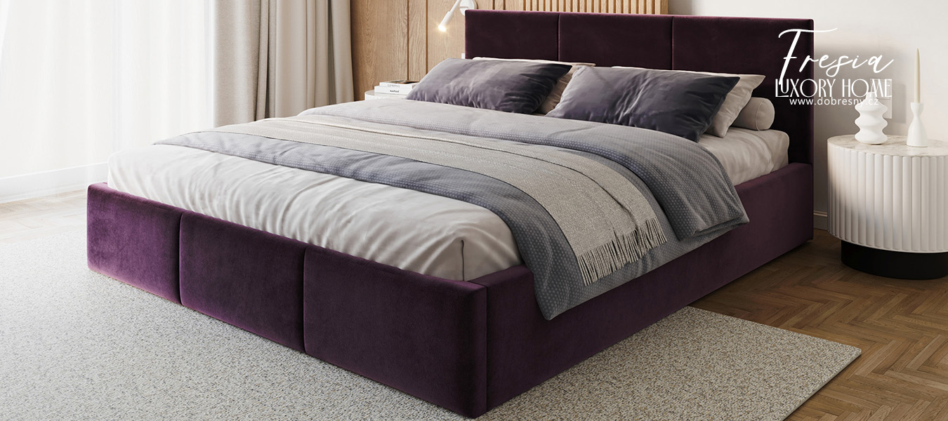 Čalouněná postel FRESIA 140x200cm Tmavě fialová Paris s úložným prostorem kovový rošt