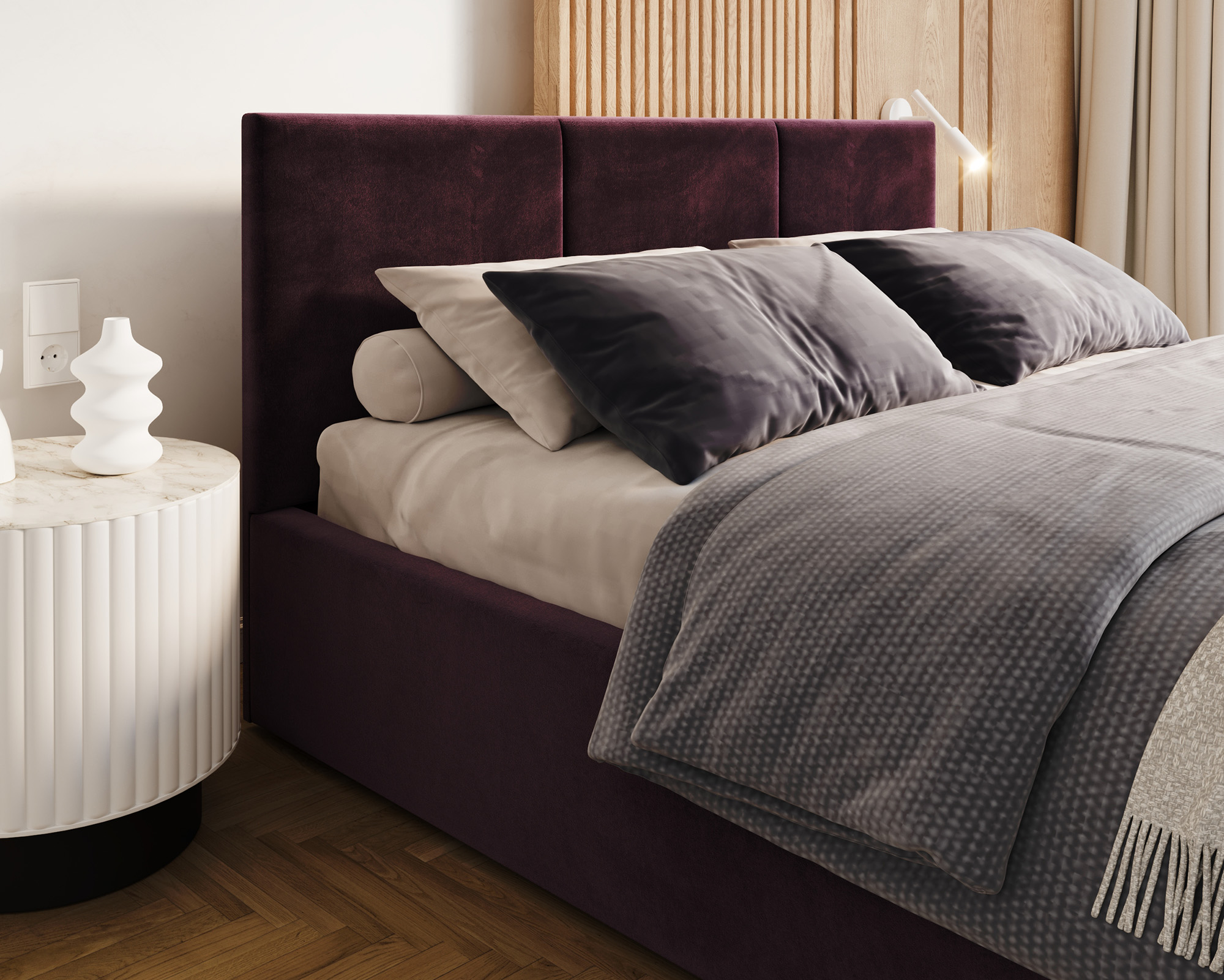 Čalouněná postel FRESIA 180x200cm Tmavě fialová Paris s úložným prostorem kovový rošt