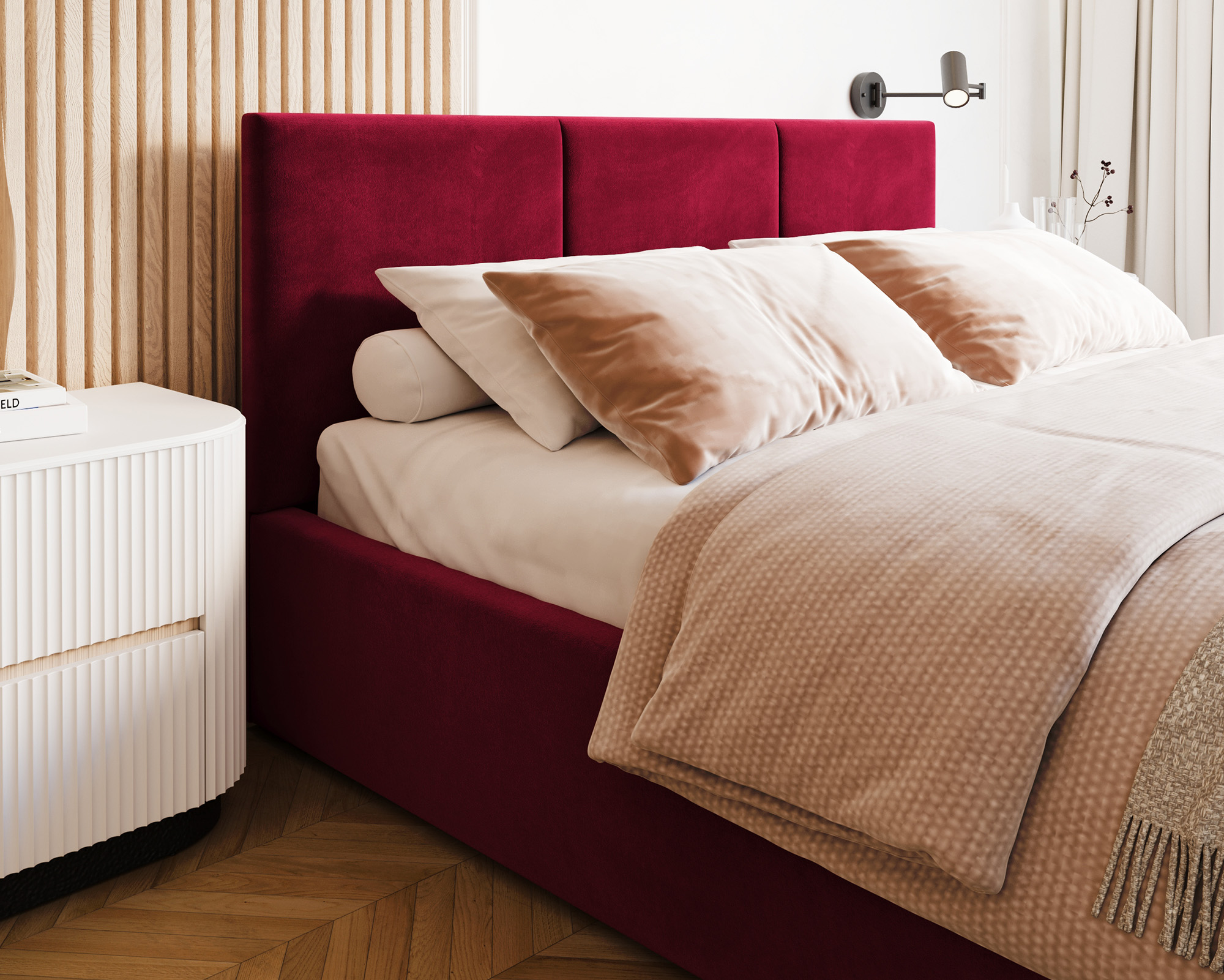 Čalouněná postel FRESIA 140x200cm Vínová Paris s úložným prostorem kovový rošt