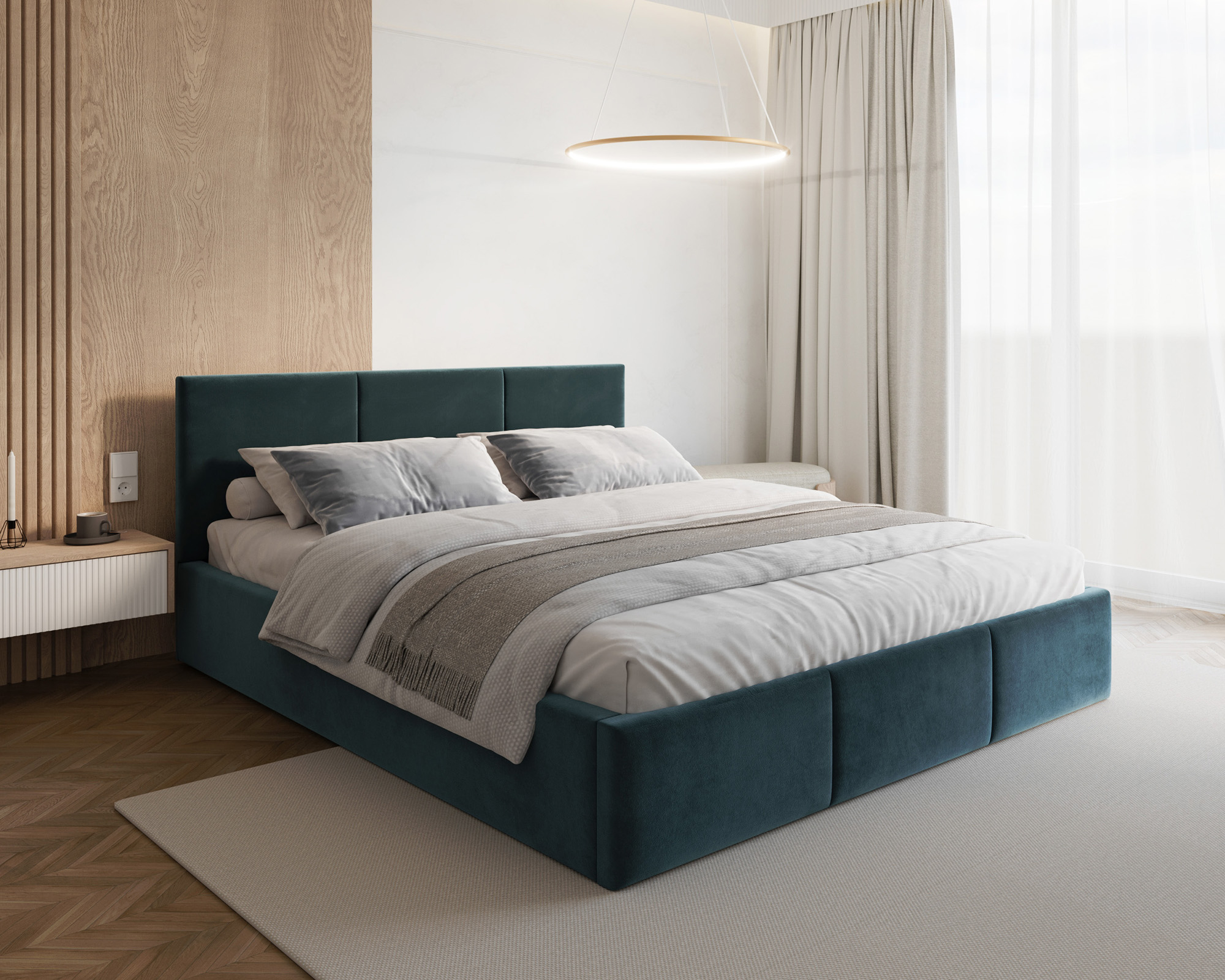 Čalouněná postel FRESIA 90x200cm Modrá Paris s úložným prostorem kovový rošt